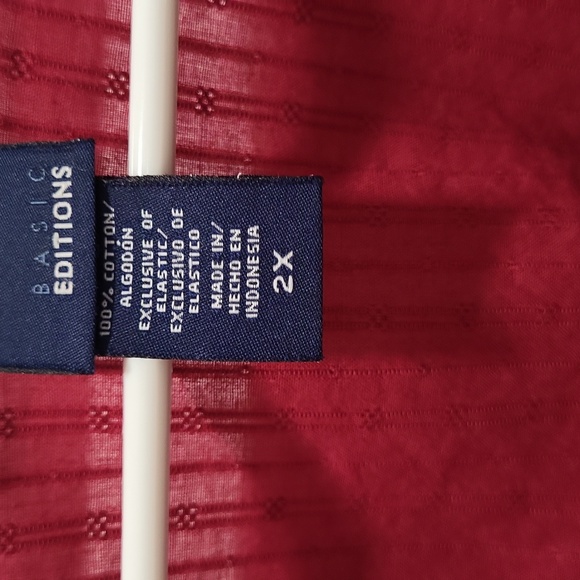 BASIC EDITIONS WOMAN'S DARK RED BUTTON UP BLOUSE 3/4  PUFFY SLEEVES SIZE 2X - Picture 2 of 8